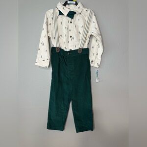 Carter's Child of Mine Holiday Bowtie Suspender 3pcs Suit Green White Boys  3T